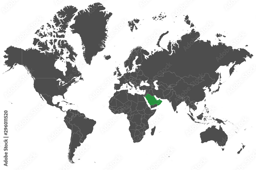 Fototapeta premium GCC countries highlighted green on world map vector