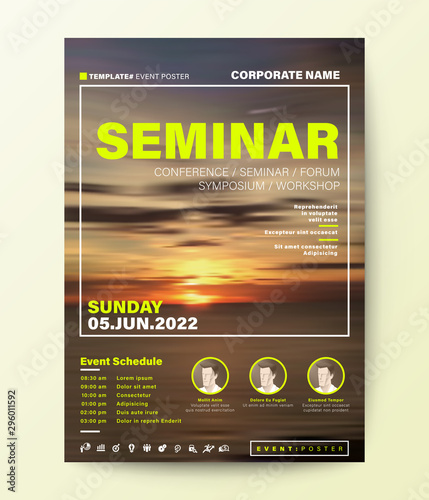 Business conference design template. Abstract sunset background for seminar event poster, invitation, leaflet, banner, presentation.