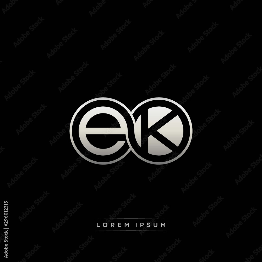 EK initial letter linked circle capital monogram logo modern template silver color version
