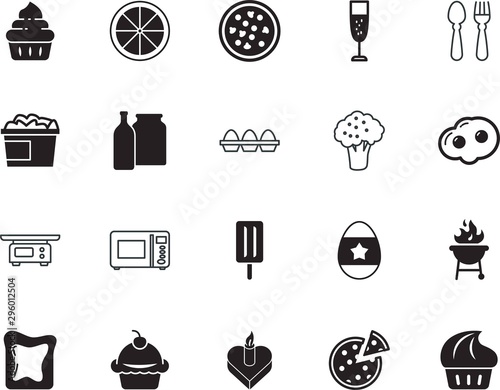 food vector icon set such as: weigh, electrical, traditional, abstract, activity, celebrate, web, dining, hot, instrument, charcoal, citrus, champagne, scales, fire, grill, fork, snack, bar, raw