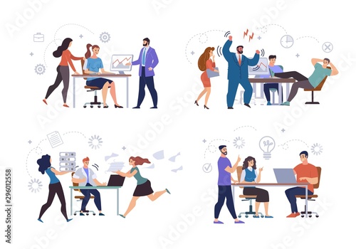 Office People Work Situations Flat Vector Set