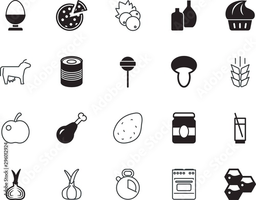 food vector icon set such as: person, grocery, stopwatch, juicy, pattern, barbecue, italy, glassware, gray, potatoes, dairy, cap, soda, steel, pork, growth, lunch, water, color, energy, hob, whole