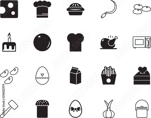 food vector icon set such as: beverage, feeling, household, sickle, fast, hammer, cheddar, clock, board, person, new, kettle, package, tourism, ripe, stove, construction, liquid, french, tenderize