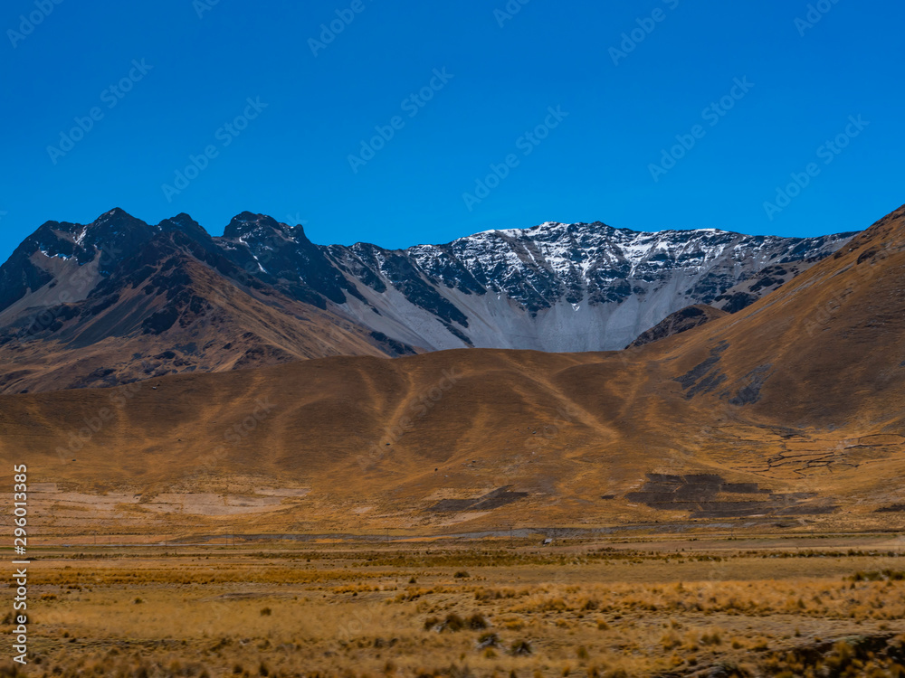 Abra La Raya in Andes Mountain range. An inhospitable region between Puno and Cusco at high altitude. Cusco region, Peru