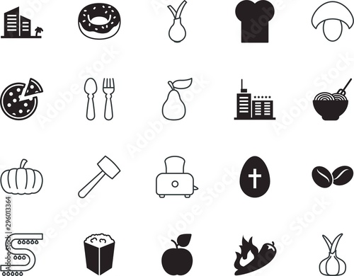 food vector icon set such as: thanksgiving, agricultural, cinema, shape, egg, board, table, domestic, donuts, sprinkle, spray, popcorn, outdoor, grass, eating, drip, tenderizer, sprayer, electrical