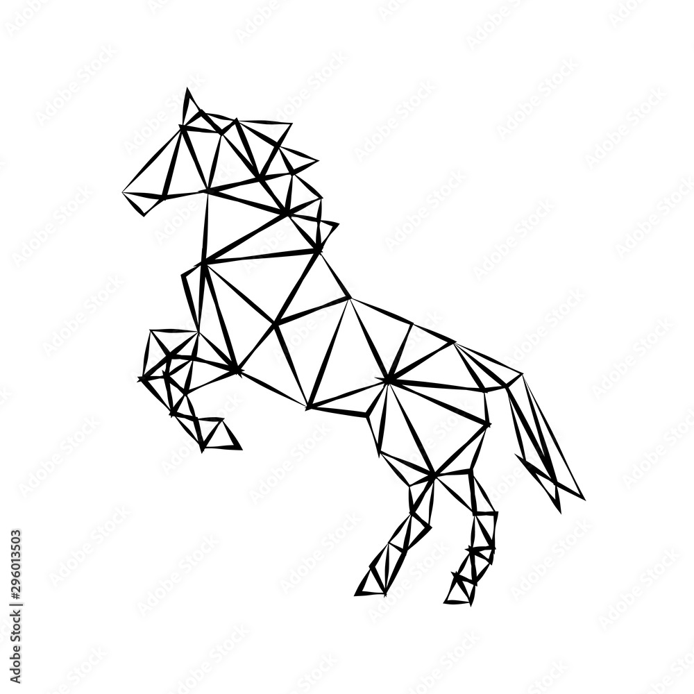 Creative geometric figure of a galloping horse stallion from a black ragged outline on a white background. Minimalism in the style of trigonometry. Industrial loft. Creative geometric figure of a galloping horse stallion from a black ragged outline on a white background. Minimalism in the style of trigonometry. Industrial loft.