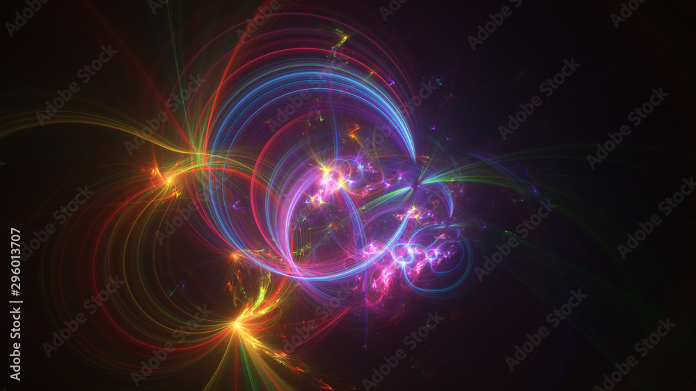 Abstract transparent rainbow crystal shapes. Fantasy light background. Digital fractal art. 3d rendering.