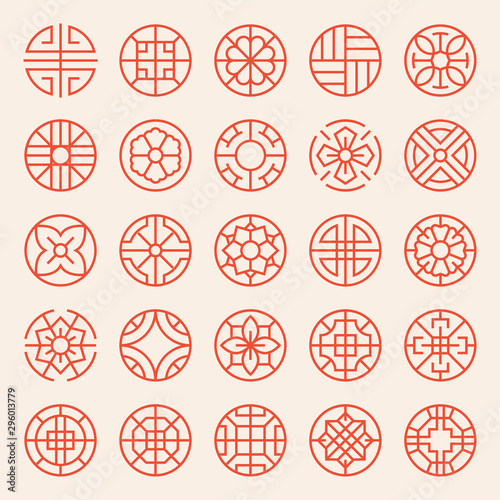 Korean and Asian traditional patterns. Circular thin line icon. flat design style minimal vector illustration.