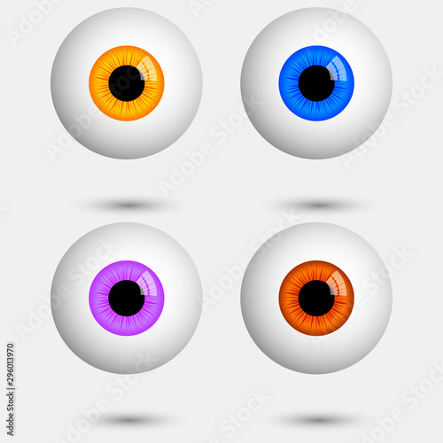 Funny Halloween greeting card monster set eyes. Vector isolated illustration on light grey background