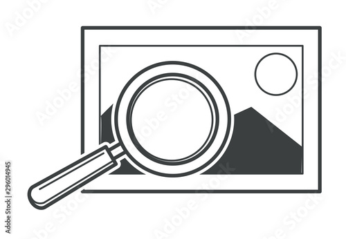 Standard picture and magnifying tool, enlarging image vector