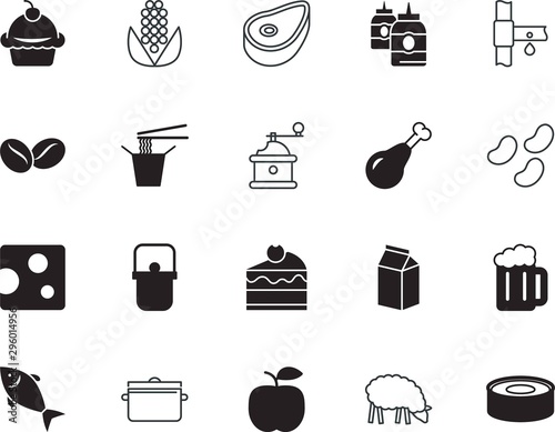 food vector icon set such as: land, sprinkler, sprinkle, abstract, tenderloin, noodle, eco, model, groat, crop, cook, done, silicone walley, silhouette, cold, milling, cereals, millet, cob, sea, pint