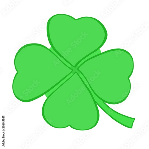 Hand drawing. Green four leaf clover isolated on white background. Sign of Lucky. Can be use decorate for any web, card, banner, sticker. St. Patrick's day.