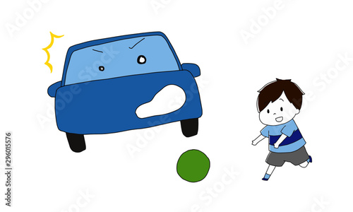 ボールを追いかけて車の前に飛び出してしまった子どものイラスト