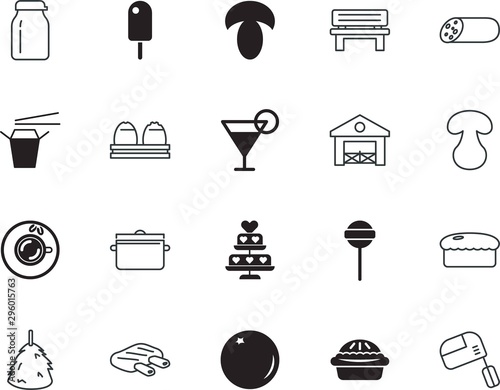 food vector icon set such as: depot, box, icecream, cherry, juice, gift, vanilla, confectionery, cereal, mixer, rest, cone, pan, blank, round, homemade, kitchenware, lolly, template, wheat