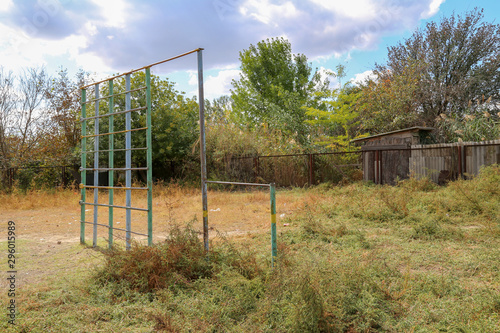 Abandoned playground in the village. Astrakhan region. Russia.