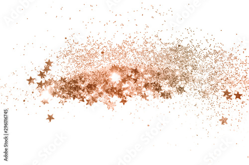 Gold glitter and glittering stars on white background in vintage colors