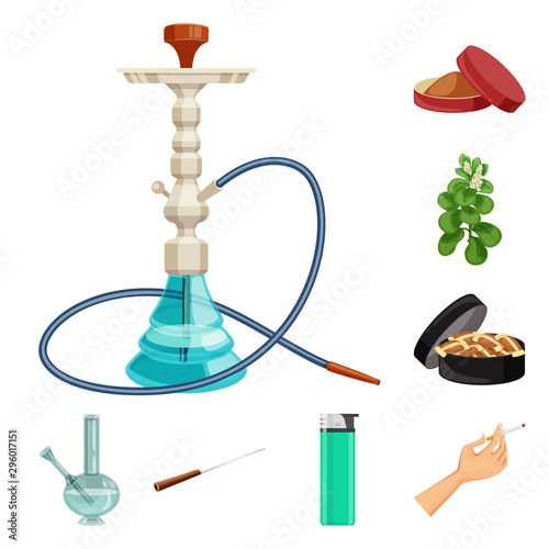 Isolated object of cigarette and tobacco logo. Set of cigarette and nicotine stock vector illustration.