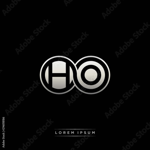 HO initial letter linked circle capital monogram logo modern template silver color version