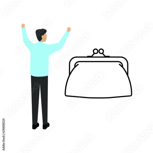 Purse clutch line icon. Flat cartoon character isolated on white background Retro wallet outline vector icon