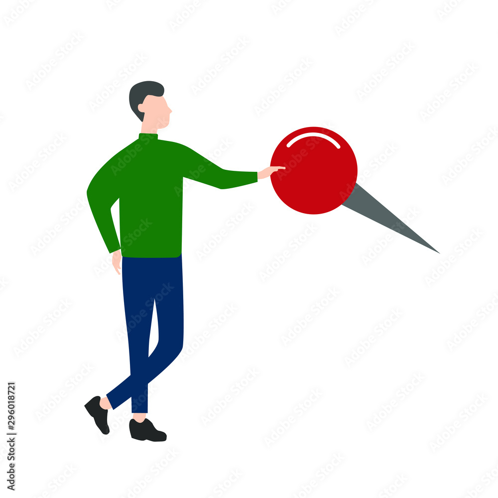 Flat cartoon character isolated on white background Push pin icon Flat cartoon character isolated on white background Push pin icon