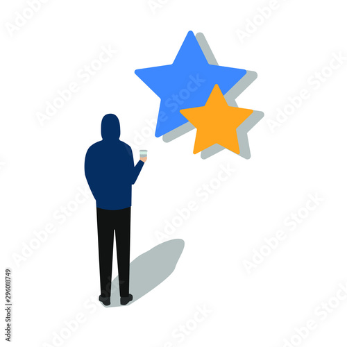 Flat cartoon character isolated on white background. Favourites, star vector icon. Mobile concept and web design