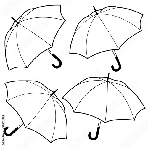 Umbrellas. Vector black and white coloring page