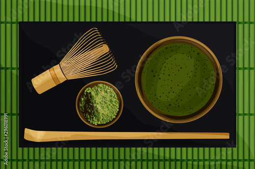 Matcha Tea. Traditional Japanese tea ceremony. Preparation of green Japanese tea.