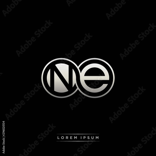 NE initial letter linked circle capital monogram logo modern template silver color version