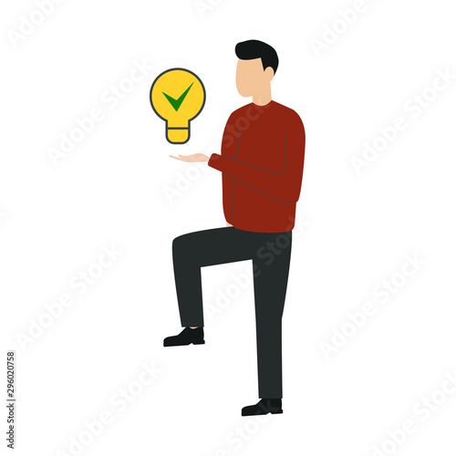 Check innovative idea Flat cartoon character isolated on white background