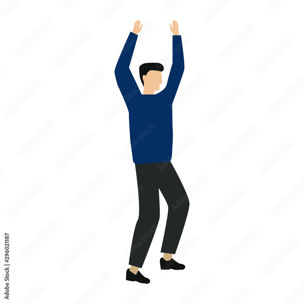 The man is happy. Flat cartoon character isolated on white background The man is happy. Flat cartoon character isolated on white background
