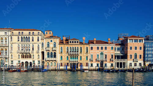 View of a Grand canal and facades of Venetian houses