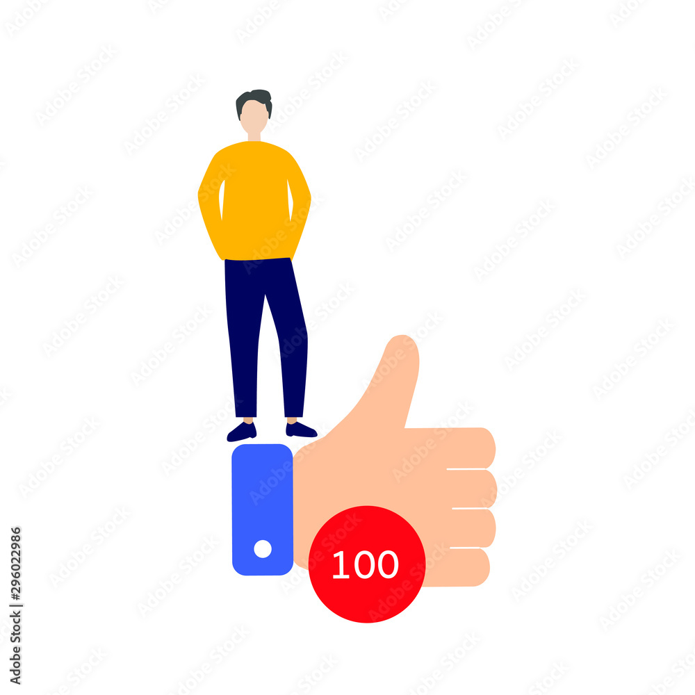 Man stands on like sign Man stands on like sign