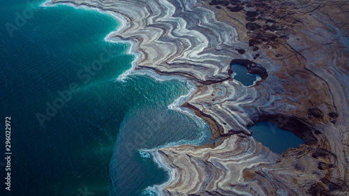 Aerial View to the Colorful Seaside of the Dead Sea, Israel