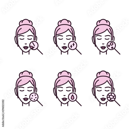 Different Skin Types Under Magnifier - Vector Icon Set