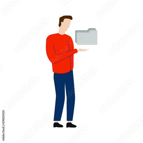 Man holds folders. Illustration.