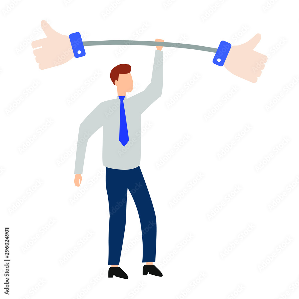 Man holds barbell with likes. Man holds barbell with likes.