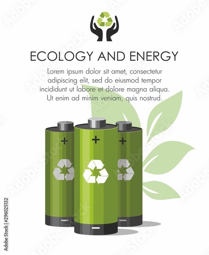 Green batteries Battery with recycle symbol - renewable energy concept on white. 