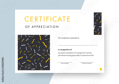 Certificate of appreciation template design. Elegant business diploma layout for training graduation or course completion. Vector background illustration.