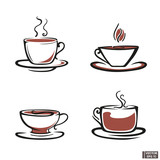 Set of mugs icons with tea and coffee.