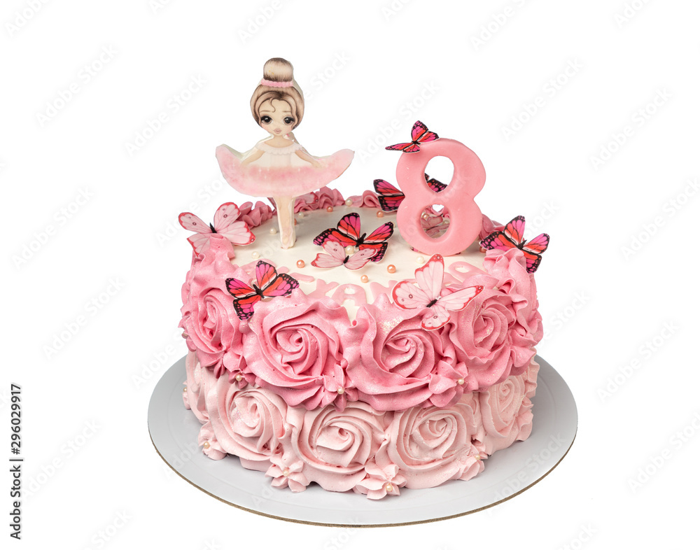 Εκτύπωση καμβά Cake for the birthday girl dancer ballerina. On white background.