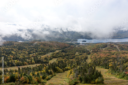 Lake Tremblant and Mont-Tremblant village from top of Mont Tremblant. Quebec. Canada