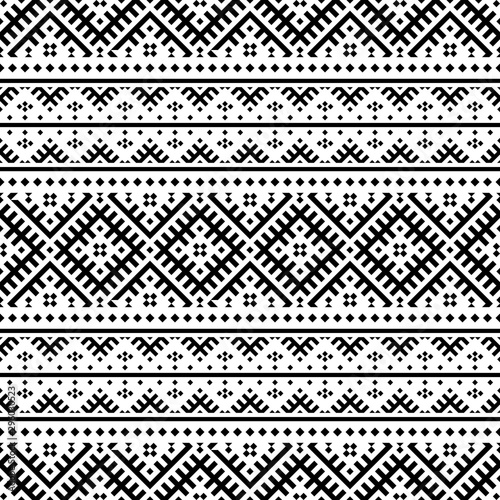Ikat Ethnic Pattern in black and white color. Traditional Aztec Tribal Pattern Design 