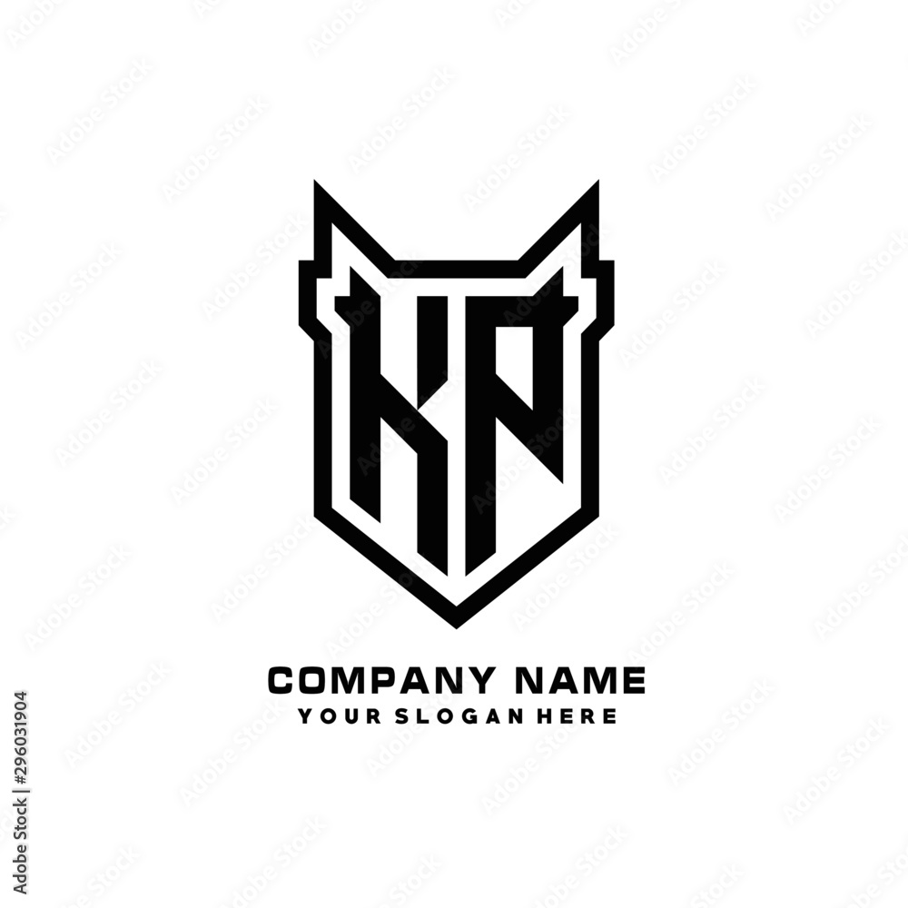 Initial letter KP Shield vector Logo Template Illustration Design, black color