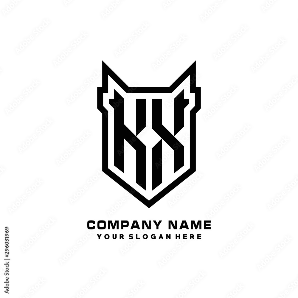 Initial letter KX Shield vector Logo Template Illustration Design, black color