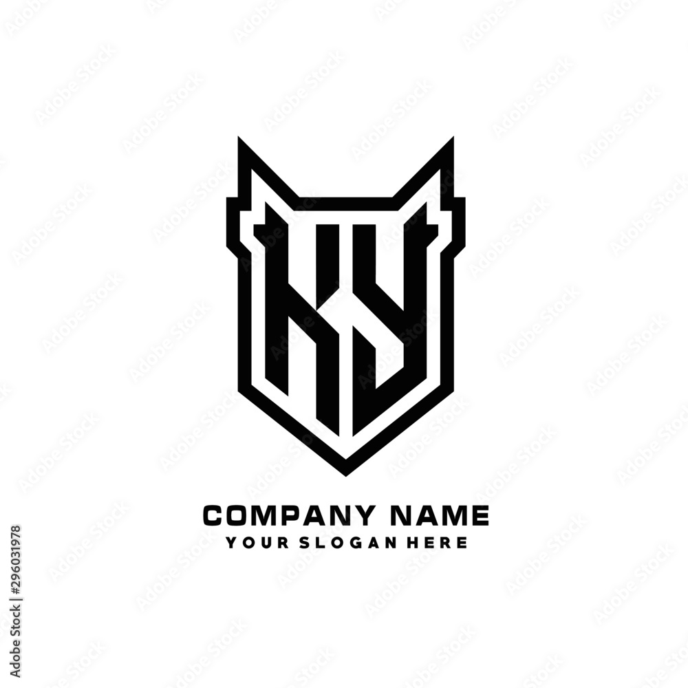 Fototapeta premium Initial letter KY Shield vector Logo Template Illustration Design, black color