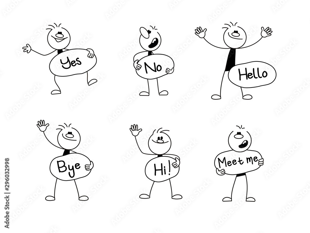 Speech bubbles icons set with people. Doodle cute miniature scenes of workers with chat clouds. Hand drawn cartoon vector illustration for social design. Speech bubbles icons set with people. Doodle cute miniature scenes of workers with chat clouds. Hand drawn cartoon vector illustration for social design.