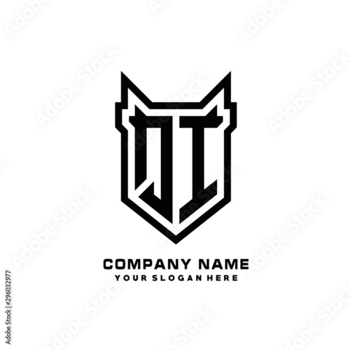 Initial letter QI Shield vector Logo Template Illustration Design, black color