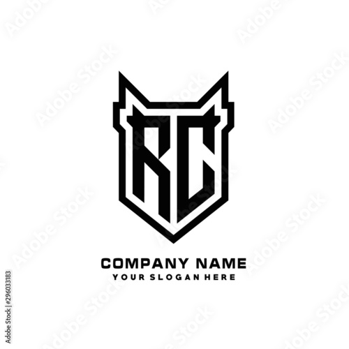 Initial letter RC Shield vector Logo Template Illustration Design, black color