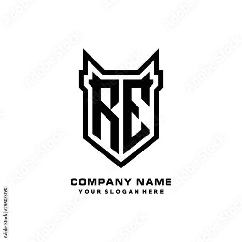Initial letter RE Shield vector Logo Template Illustration Design, black color