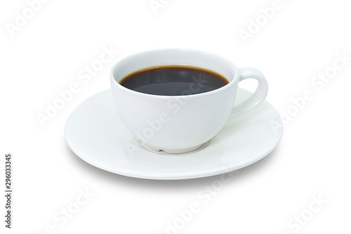 Closeup white cup of black coffee isolated on white background. Clipping path